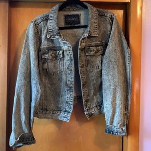 Forever 21 Plus Acid Washed Denim Jacket in Dark Grey